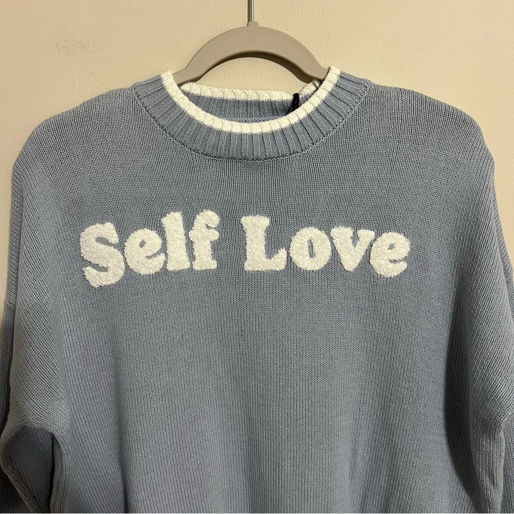 NWT Sincerely Jules Self Love Blue Cropped Knit Sweater size XS
